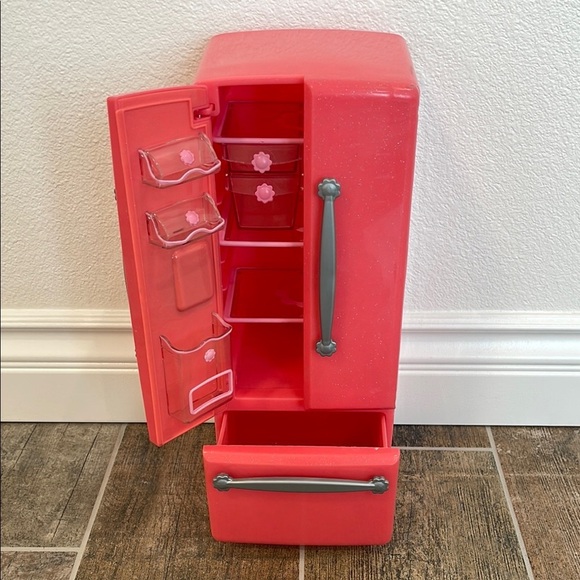 Pink Toy Refrigerator Pretend Play Dolls Accessories - Picture 2 of 9